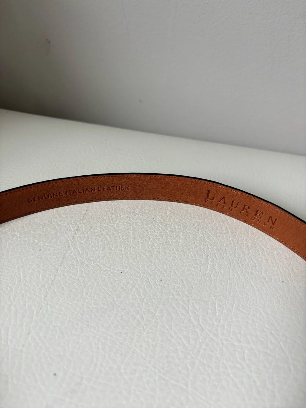 Ralph Lauren Black Croc-Embossed Leather Belt with Brown Interior size S